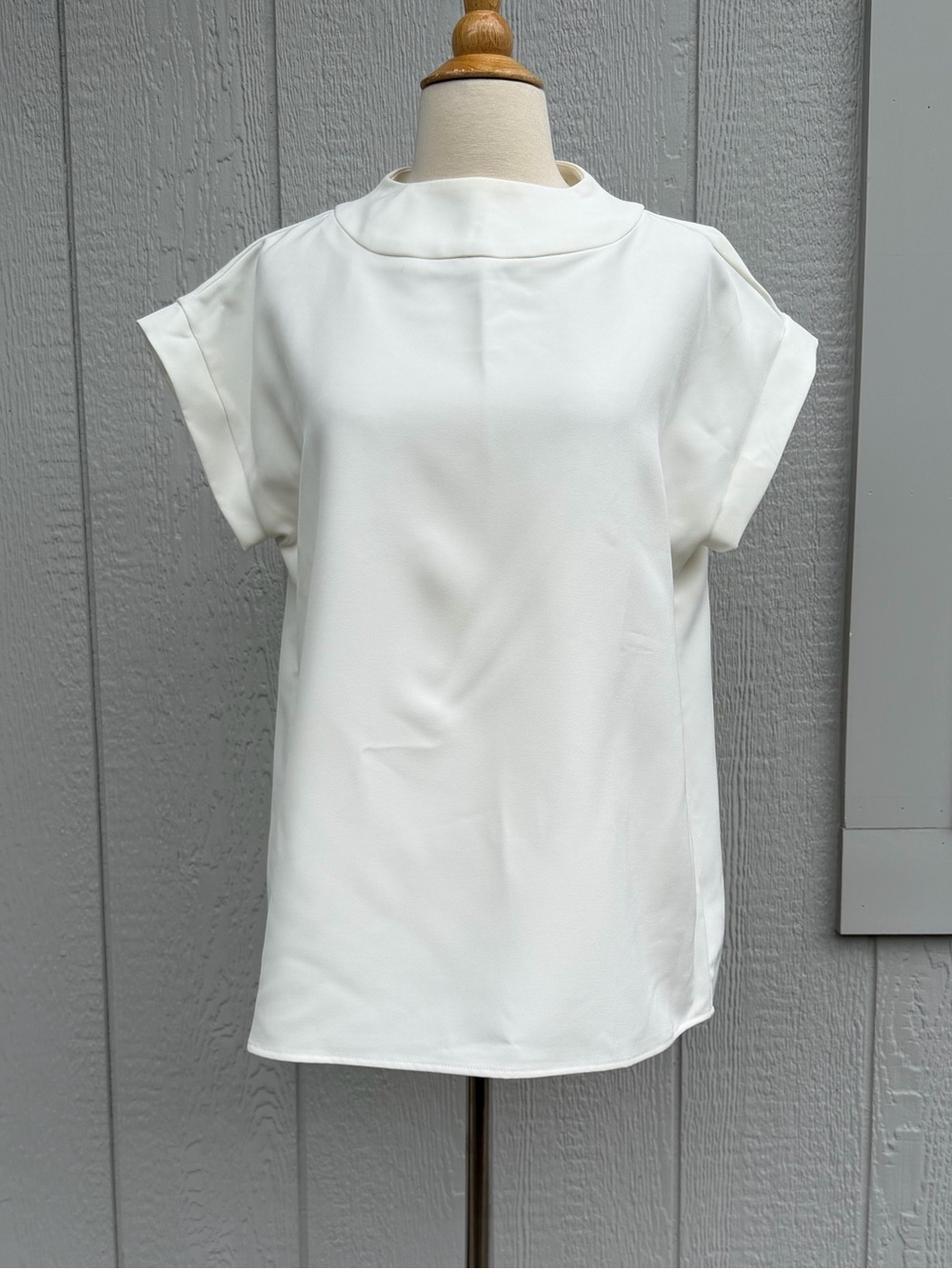 Mazik Ivory Mock-Neck Cap Sleeve Blouse L - Picture 1 of 7